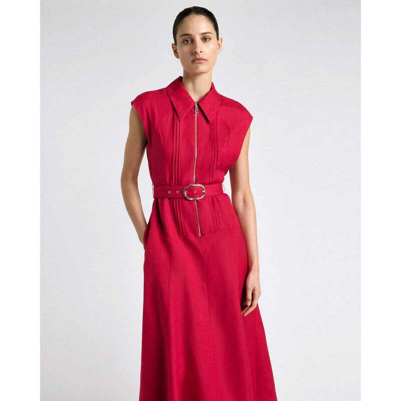 Cue Fuchsia Linen Blend Pintuck Midi Dress image number 3